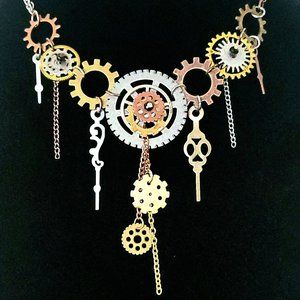 #484 Funky Industrial Steampunk Statement Necklace